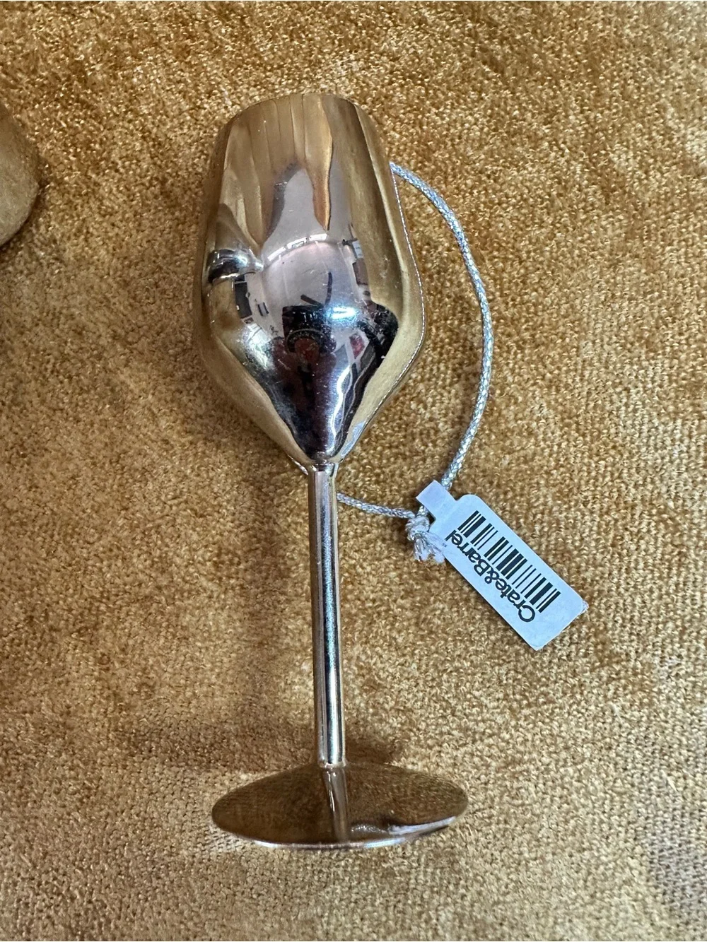 Crate&Barrel Silver Metallic Wine Bottle and Goblet Glass Ornaments